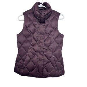 Eddie Bauer Puffer Vest Jacket Women Small Maroon Fleece Hiking